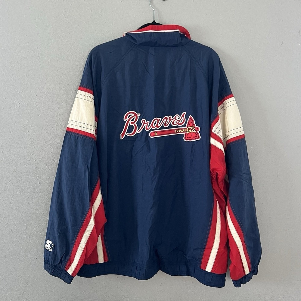 Vintage Atlanta Braves Starter Windbreaker Jacket XXL MLB Navy Red 90s